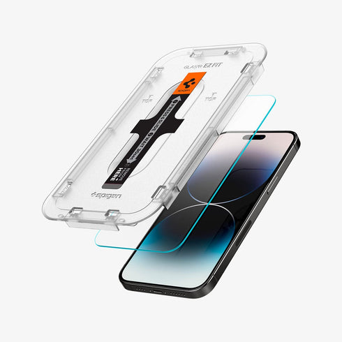AGL05202 - iPhone 14 Pro Max Screen Protector EZ FIT GLAS.tR (Sensor Protection) showing the device